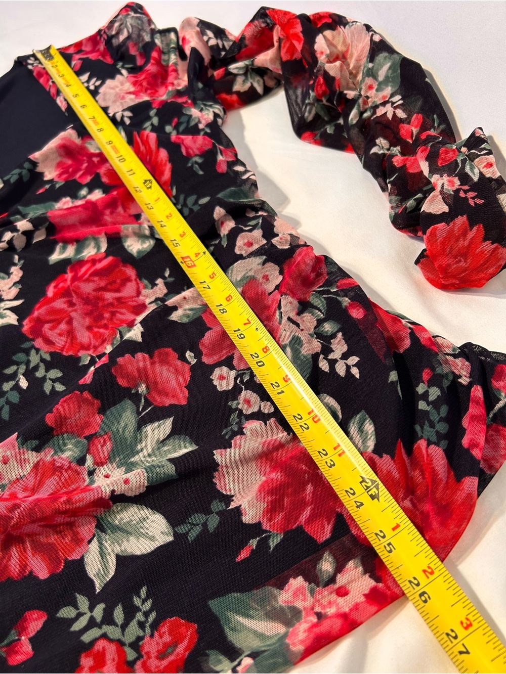 Black Red Floral Mesh Ruched Sweetheart Top XXL Whimsigoth Cottagecore - Picture 9 of 12